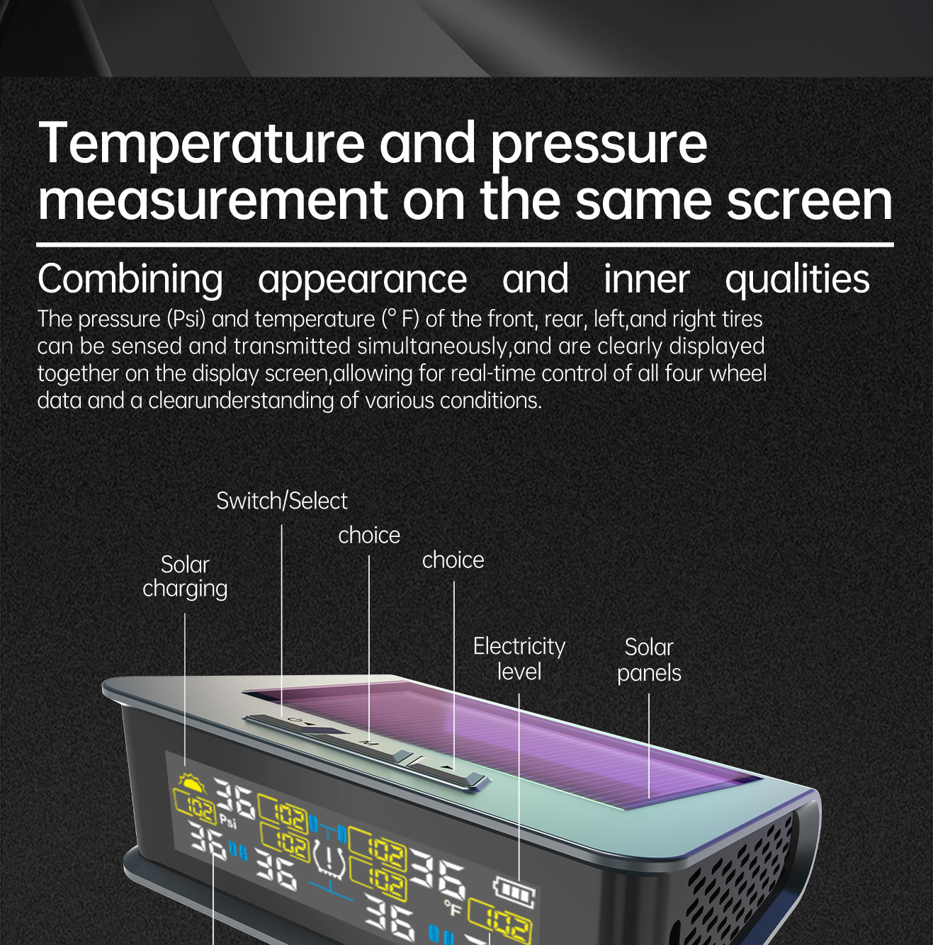 T15-6 Tire Pressure Monitor Solar-Powered Tire Pressure Monitoring System for Rvs and Cars