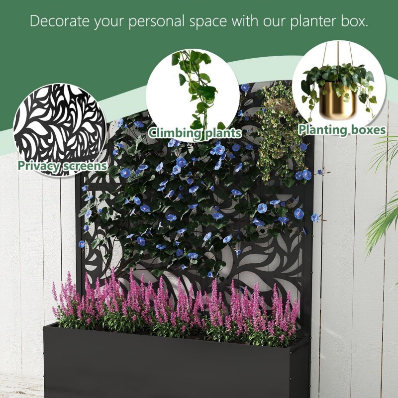 Flower Bed Planter Box with Trellis, Elevated Garden Bed, Courtyard Privacy Planter, Climbing Plant Flower and Vegetable Planting Box
