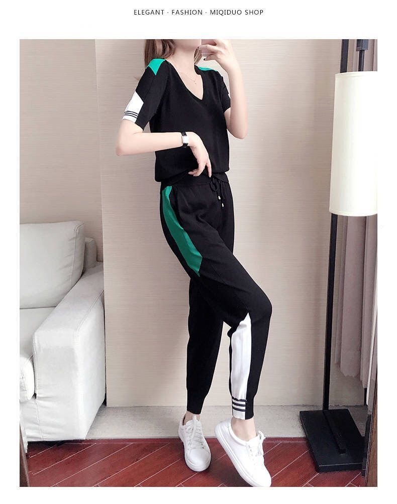 Women's Casual Sports Suit Set Short Sleeved Cropped Pants Fashionable And Stylish Two Piece Set Summer Style 2026 Popular New_ecoleips.com