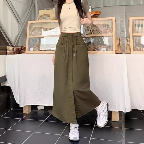 Women's Summer Loose Plus Size A-line Skirt with Double Pockets and Side Slits