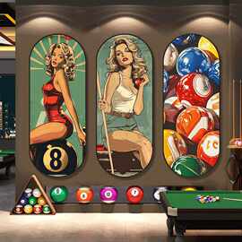 台球厅复古美女挂画斯诺克桌球室棋牌俱乐部欧美人物黑八球装饰画