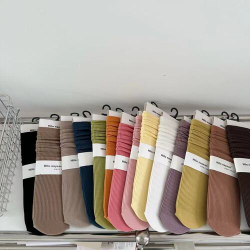 Nayean South Industry Autumn/Winter New Arrival Vertical Groove Striped Stack Socks Solid Color High Density Straight No-Heel Parent-Child Cotton Socks