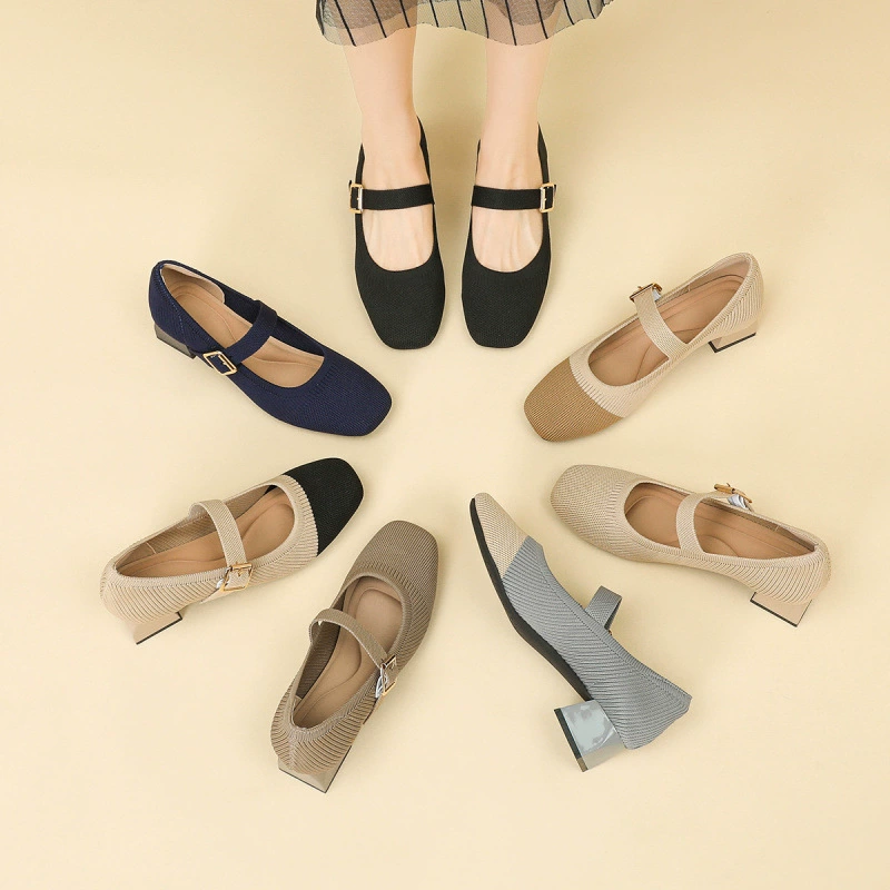 Обувь принцессы 2025 новый трансграничный слиток с летающими ткаными ремешками Мэри Джейн Одиночная туфли тканые туфли на толстом каблуке