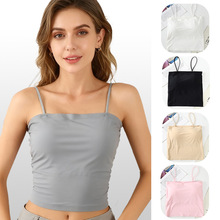 韩版百搭一片式冰丝无痕抹胸 少女带胸垫打底小吊带美背背心内衣