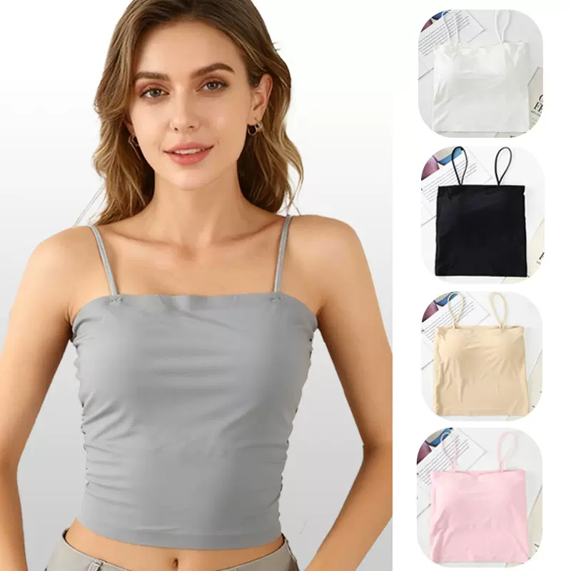 韩版百搭一片式冰丝无痕抹胸 少女带胸垫打底小吊带美背背心内衣