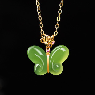 Old material Hetian Jade Jasper butterfly 18K gold inlaid genuine natural jade pendant ladies necklace jewelry wholesale