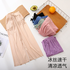 女童防蚊褲2024新夏季薄款兒童褲子中大童寬鬆休閒冰絲九分闊腿褲