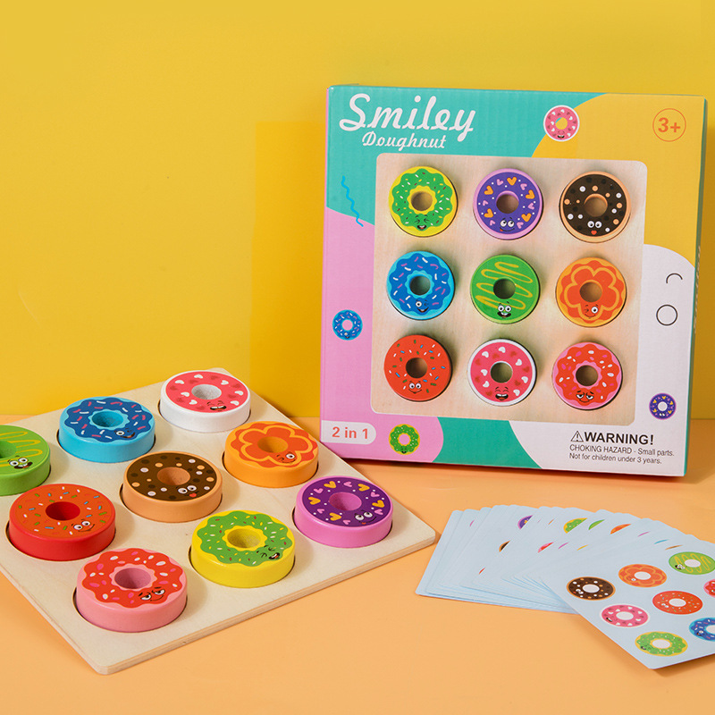 Jardín de infantes de niños Monchi Educación temprana Puzzle Juguetes de madera Donuts juegos cognitivos de color