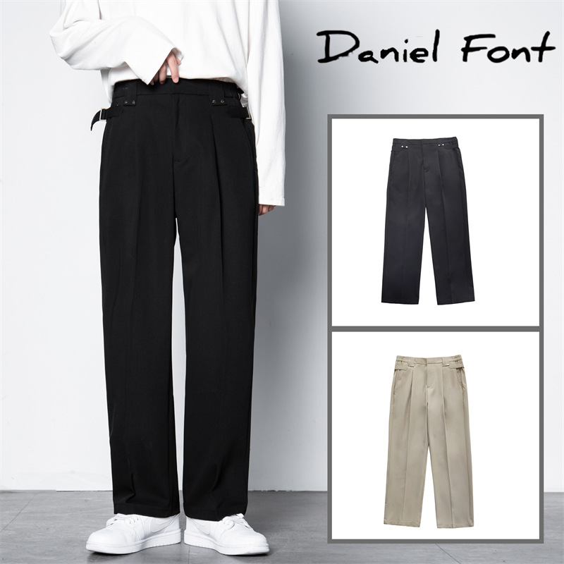 Pantalones de traje drapeado pantalones de pierna ancha de otoño para hombres pantalones sueltos rectos pantalones casuales pantalones de traje de color sólido desplegable