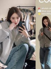 灰色设计感棒球服外套女2025年秋季小个子小香风韩系短款卫衣夹克