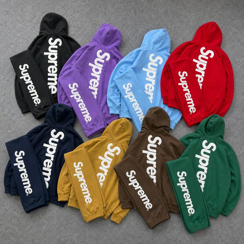 Cross-Border Supreme 25Fw In-Stock Heavyweight Fleece Embroidered Large Logo Hooded Sweatshirt Velvet American Streetwear Brand