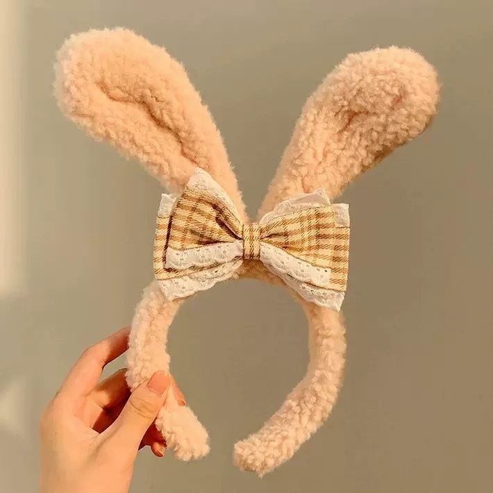 かわいいリボンウサギの耳ぬいぐるみヘッドバンドレース洗顔ヘッドバンド子供用ヘアピン 2025 新しい帽子|undefined