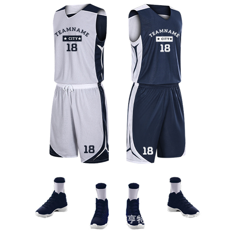 両面バスケットボール服セット男性夏ベストトレーニング試合チーム服ベストコート通気性学生運動印字|undefined