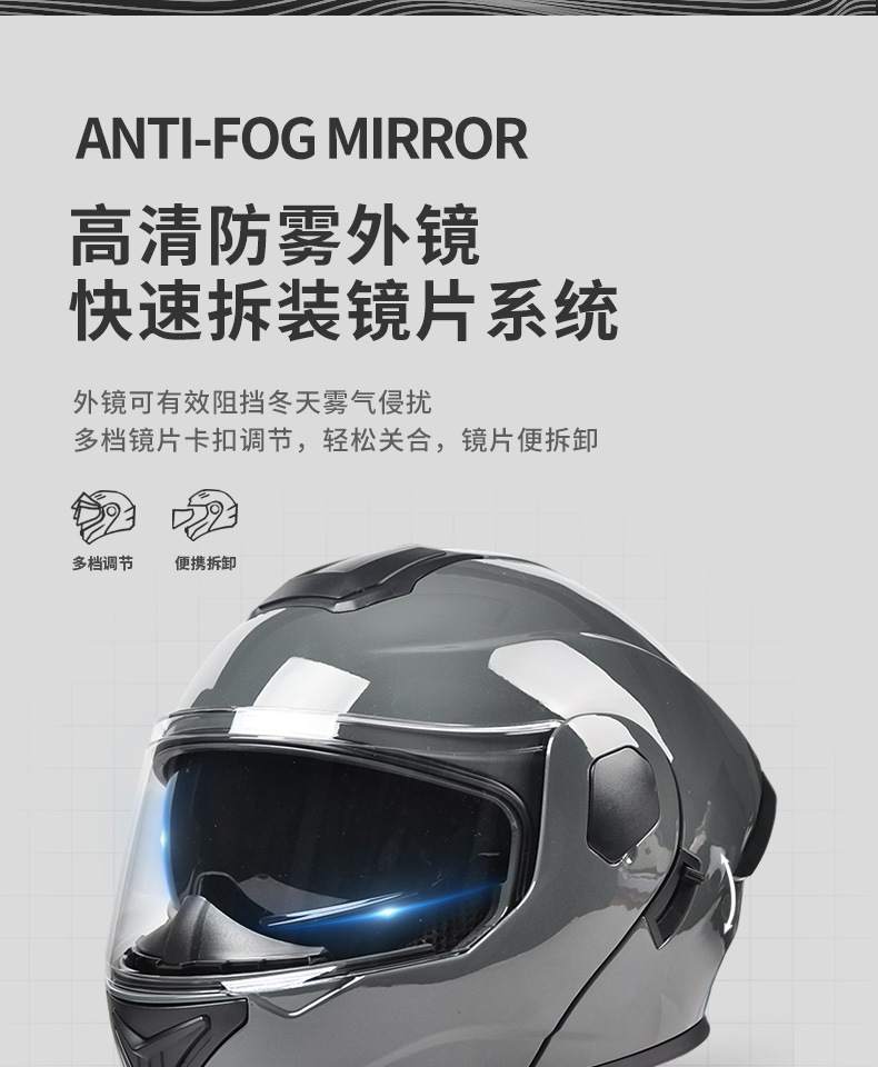 Ad Electric Motorcycle Helmet for Men and Women, All-Season Full-Face Helmet with 3C/Dot Certification, Flip-Up Helmet