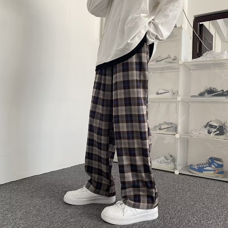 Fabricante de origen pantalones a cuadros retro estadounidenses pantalones de diseño pantalones casuales altos oversize pequeña fragancia a juego de colores