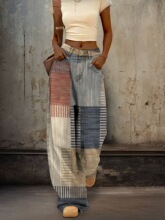 F 13354 Colorful Print Straight Leg Pants ��ʿӡ������