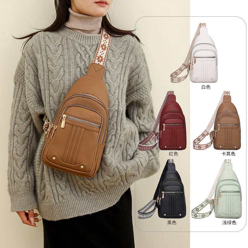 Bolso de Pecho para Mujer, Tendencia de Moda Transfronteriza, Textura de Cuero PU Suave, Bolso Cruzado, Bolso de Pecho, Informal para Exteriores, con Múltiples Compartimentos, para Teléfono