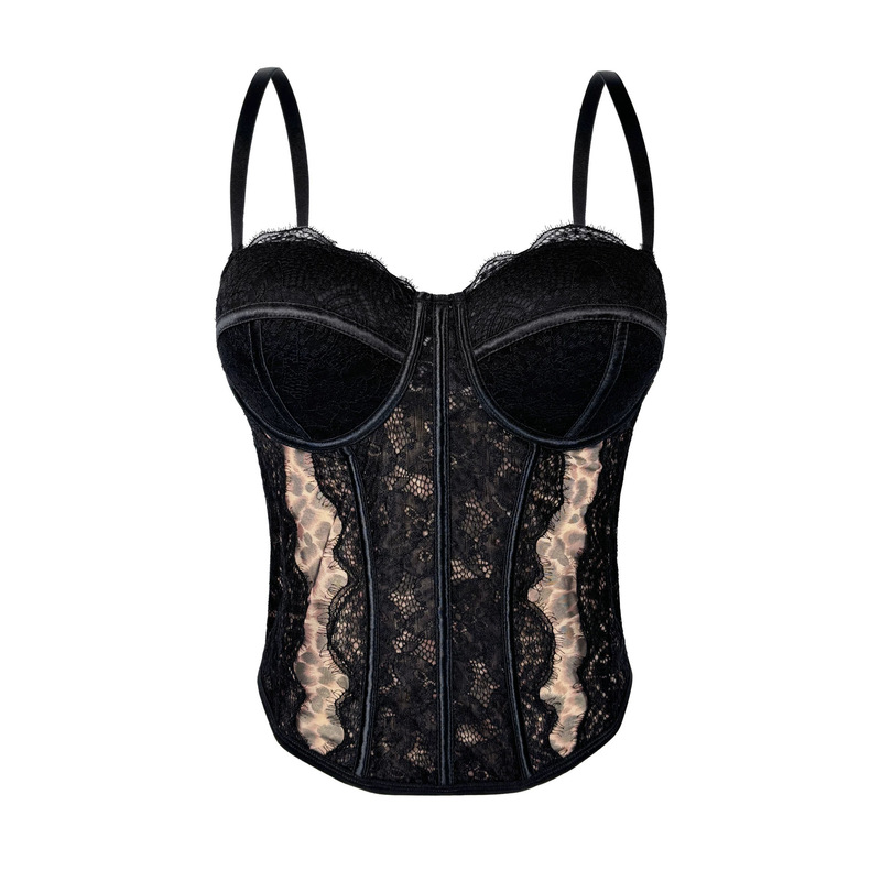 Cross-Border Lace Leopard Print Camisole with Sexy Design, Fishbone Corset, Body-Shaping Slim-Fit Tube Top for Outerwear, Slimming Top