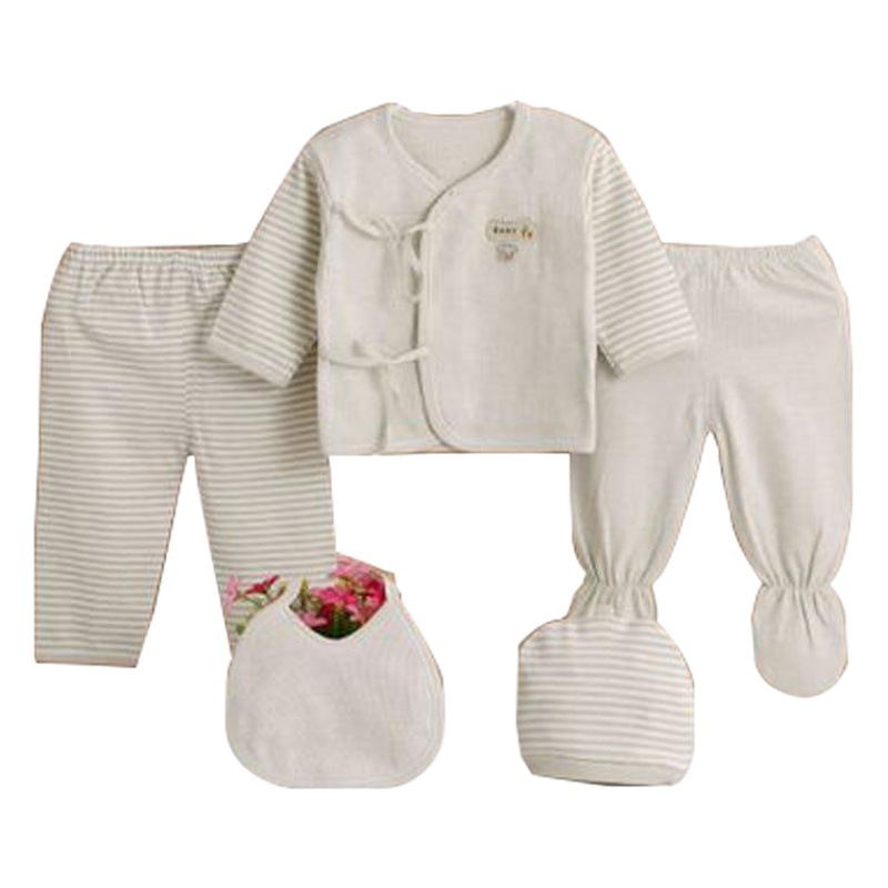 Cuatro estaciones nueva ropa de algodón recién nacido infantil de algodón de color 5 piezas traje de bebé conjunto de cinco piezas bolsa de plástico de embalaje