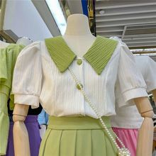 白色娃娃领雪纺衬衫女韩国夏季新款短款甜美减龄显瘦短袖港风上衣