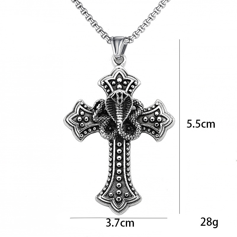 Joyería transfronteriza europea y americana de hip hop en forma de cruz tallada Cobra colgante collar retro nicho collar de todo fósforo al por mayor