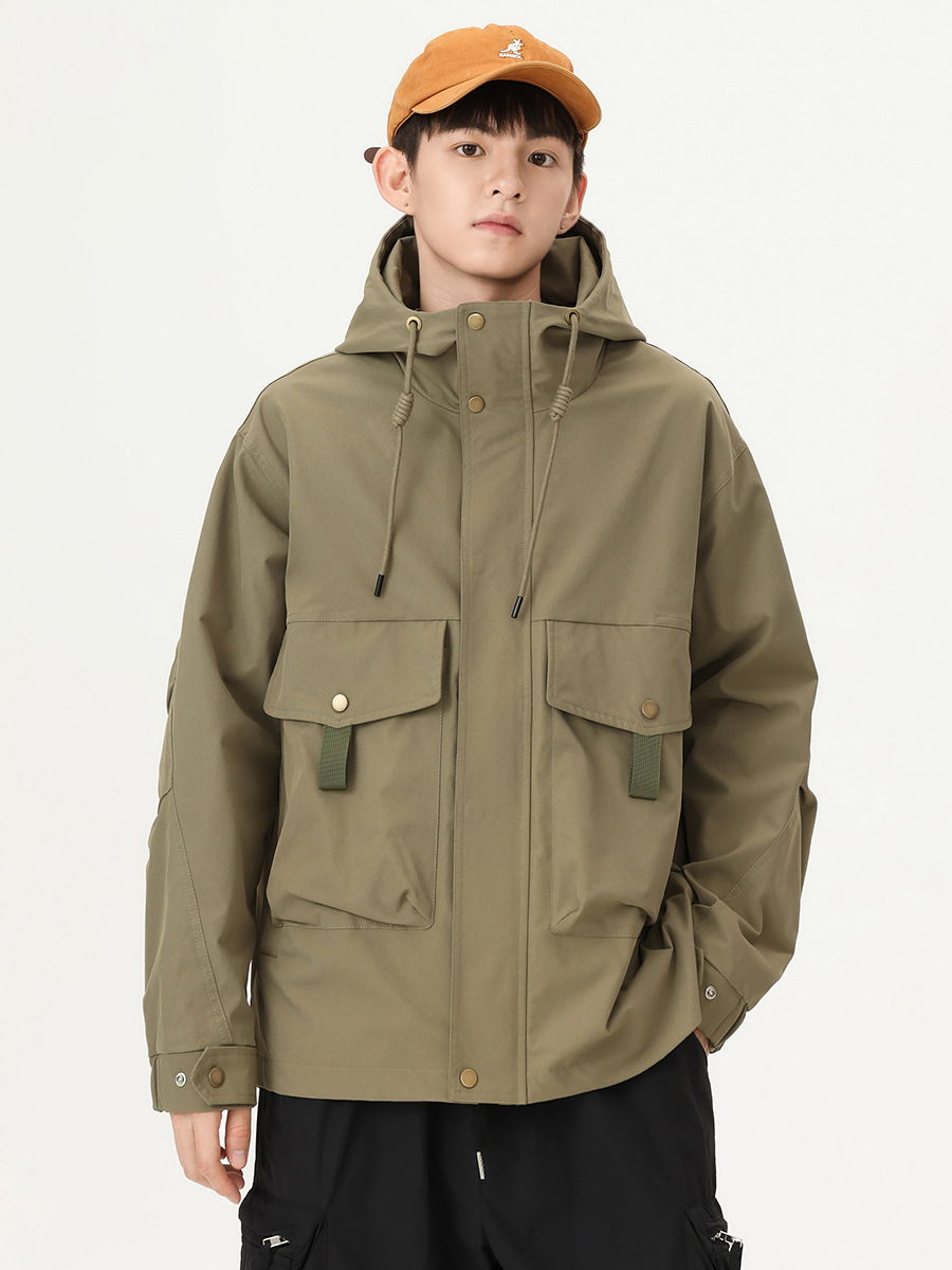 Rumeng otoño nuevo japonés funcional ropa de trabajo chaqueta suelta de los hombres al aire libre con capucha chaqueta a prueba de viento de los hombres de moda