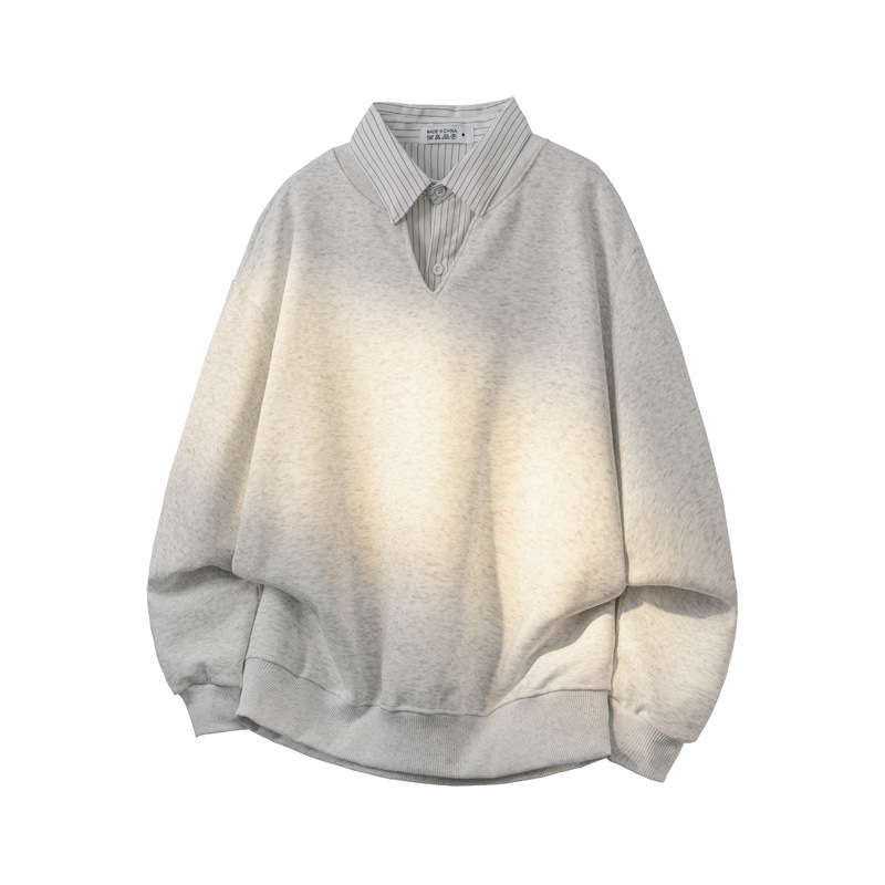 Sweat-shirt à col en v rayé pour homme haut manches longues_voghion.com