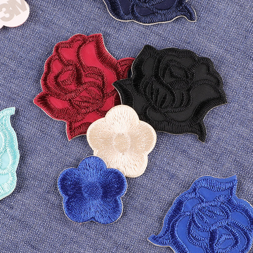 Computer embroidered label rose plum blossom multi-color embroidery stickers clothing accessories shoe and hat accessories DIY self-adhesive cloth stickers