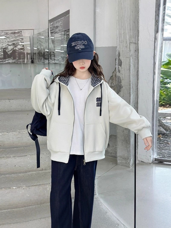 女童秋装连帽拼接外套2025新款中大童韩版洋气韩版拉链卫衣开衫潮|undefined