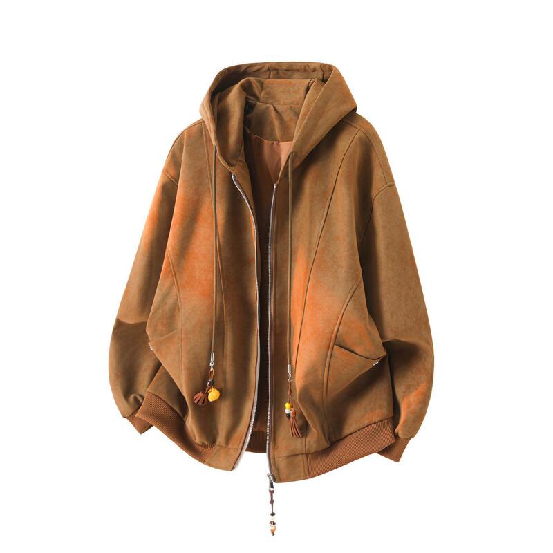 In-stock American-style PU leather hooded vintage pendant jacket for men and women, new autumn couple's trendy design coat