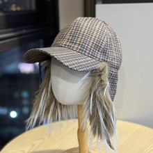 新款复古羊羔毛保暖护耳刺绣鸭舌帽女秋冬韩版百搭防风棒球帽男潮