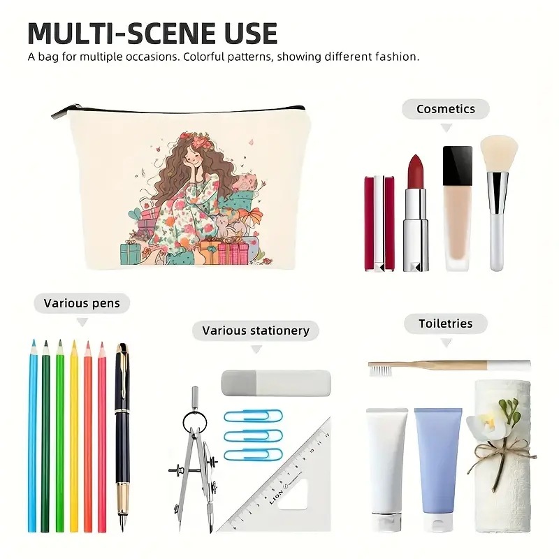 Bolsa de cosméticos populares de las mujeres de Amazon bolsa de cosméticos impreso bolsa de almacenamiento de lino impermeable bolsa de cremallera