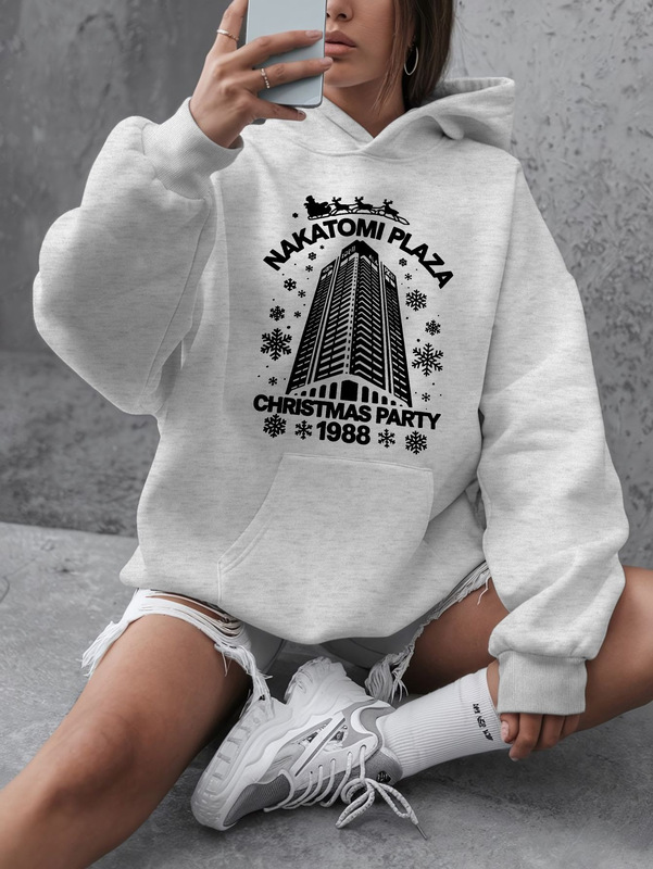 One Piece Nakatomi Plaza 1988 Christmas Party Pattern Hooded Sweatshirt, Women's Plus Size Casual