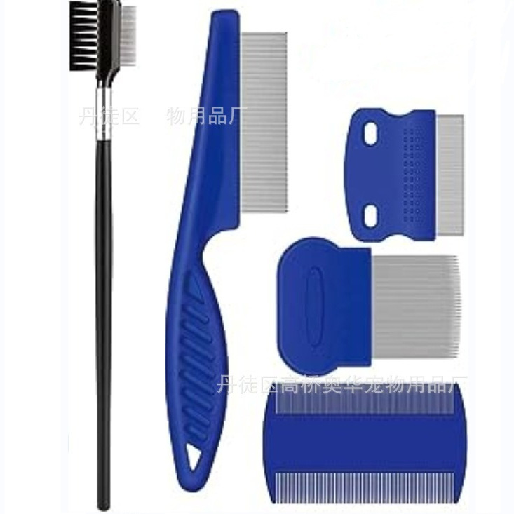 Peine para mascotas para eliminar pulgas, juego de 4 piezas, dientes densos de acero inoxidable, juego de limpieza facial, peine para gatos, suministros para perros, nuevo estilo transfronterizo