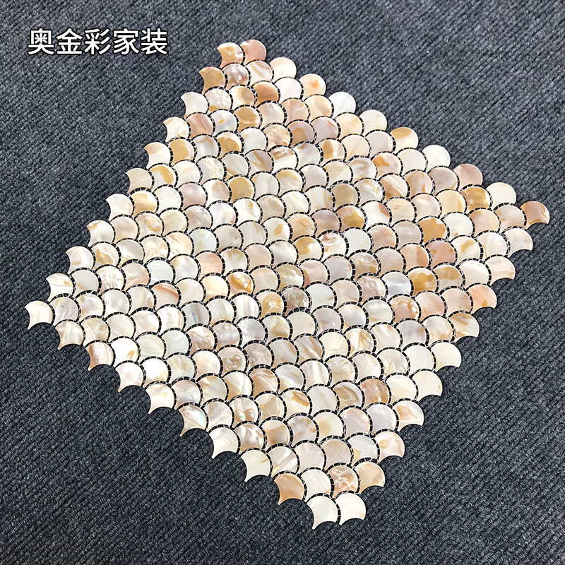 鱼鳞扇形天然贝壳马赛克瓷砖卫生间玄关客厅电视背景墙防水瓷砖