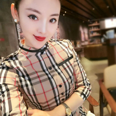 [Three Quarter Sleeve/Long sleeve]lattice shirt Korean Edition Self cultivation Primer 2021 new pattern Blouse Internal lap