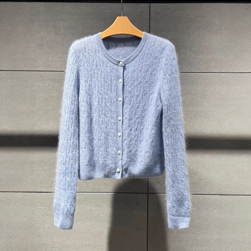 Mm2025 New Autumn and Winter Shopping Mall Same Style Blue Wool Cable Texture Luxury Knitwear for Women 5Ga134261