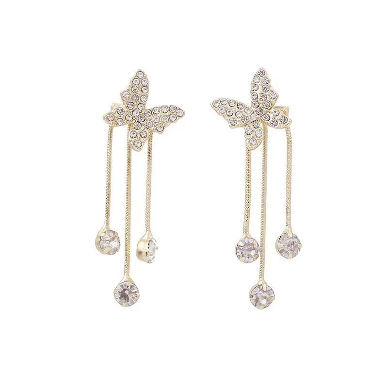 Butterfly Pattern Women'S Gender Plating, Inlay Design 1 Pair Ig Style Korean Style Butterfly Plating Inlay Alloy Zircon Drop Earrings