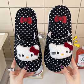 可爱卡通波点HelloKitty亚麻拖鞋女2026新款防滑软底家居四季拖鞋