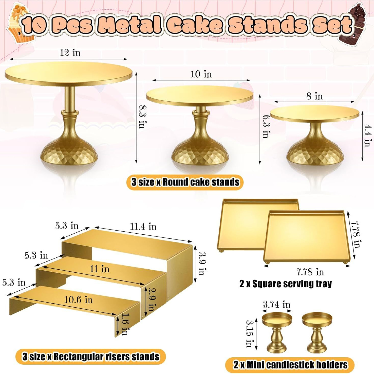 Estante de pastel dorado, tabla de postre de metal mostrando conjunto de estantes de cupcake en capas, bandeja de frutas de caramelo decorativa