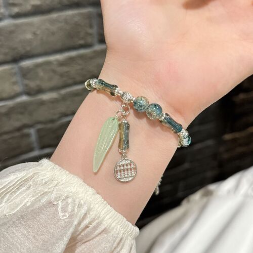 Ancient-style Qingling Bamboo Calculation Leaf Praying Bracelet, Fresh and Minimalist Bamboo Joint Pendant Abacus, Retro Wealth Attracting Friend's Bracelet Gift