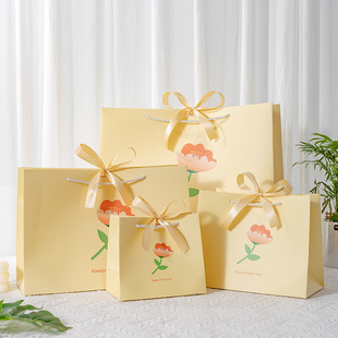 Big Red Flower Gift Bag Cross-border Gift-giving Packaging Bag Gift Bag with Ribbon in stock Paper Bag Festival Universal Tote Bag