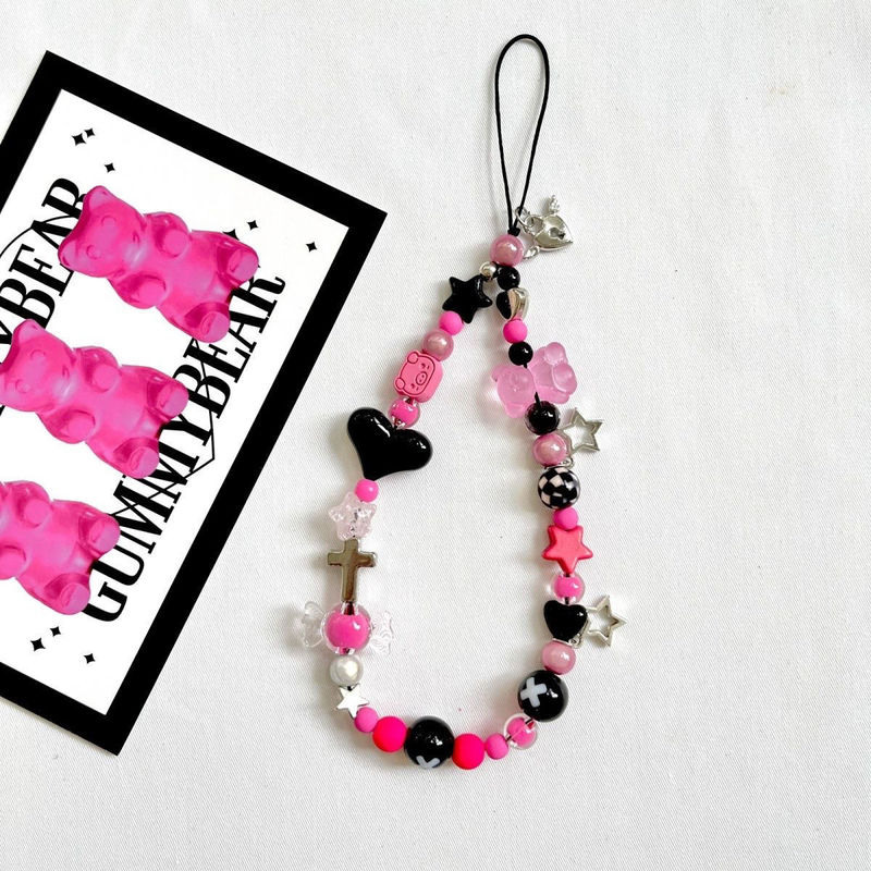 Y2K Rose Red Star Pendant ccd Lanyard Accessories Hanging Chain DIY Mobile Phone Case Lanyard Chain Polaroid Pendant