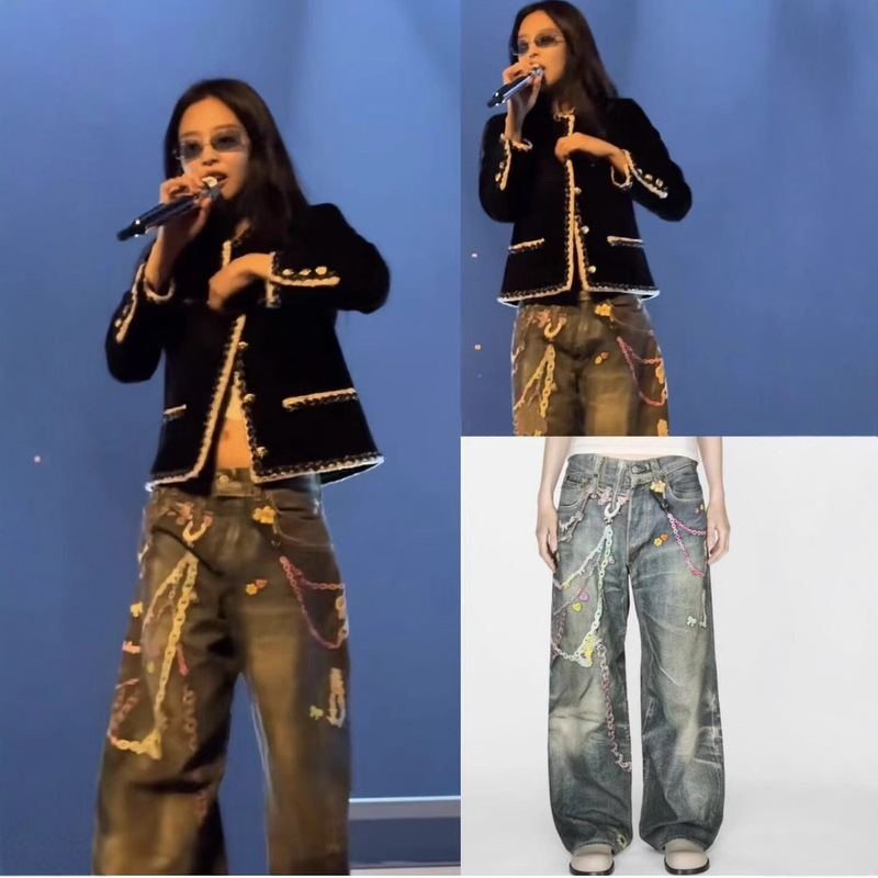 in stock jennie with high quality AC new 3D candy chain printing imitation jeans loose version