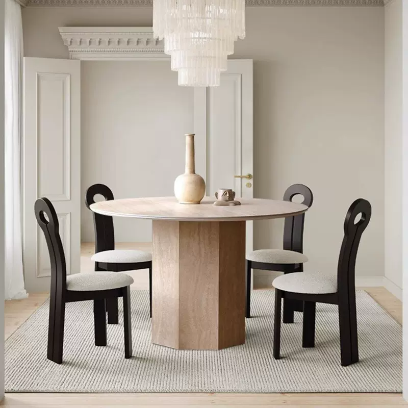 法式罗马洞石岩板餐桌现代简约中古风长方形饭桌设计师家用小户型