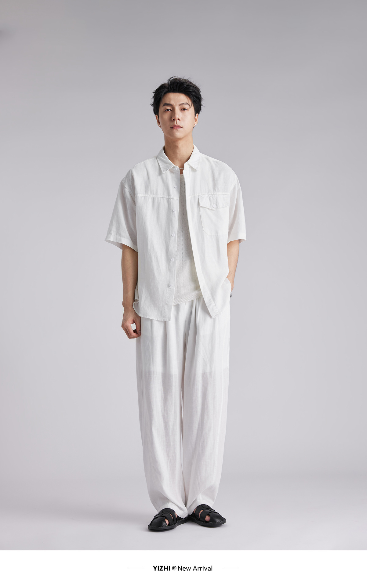 Bộ sơ mi linen tay ngắn nam phong cách lịch lãm, thoáng mát — Xanh navy chi tiết 11