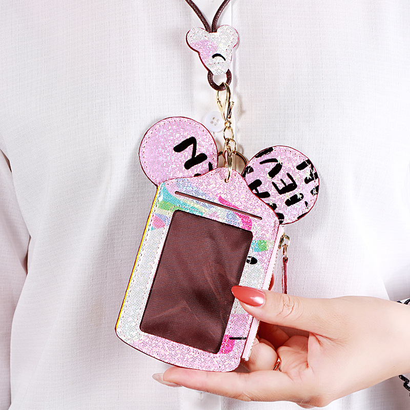 2021 new pattern Mini lady ID card Work permit sets Lanyard Small change laser Bus card sleeve Mickey Card package