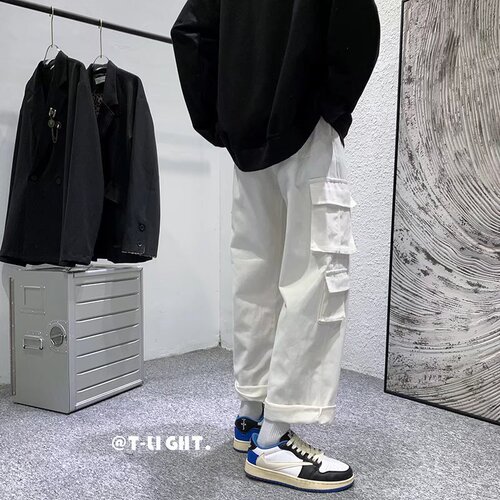 Multi-pocket Men's Work Pants Spring Trend Brand Wide Leg Pants Trend Straight Leg Casual Pants Autumn Sports Basketball Pants