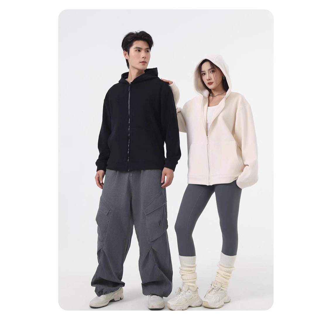 Lulu's style couple loose-fitting jacket/hoodie, women's American retro zip-up, men's autumn/winter hooded versatile and laid-back style.