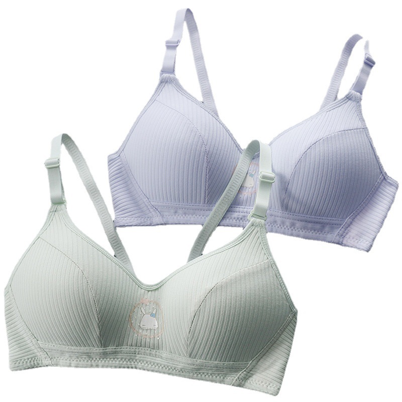 Otoño e Invierno nuevo algodón chica estudiante rayas ropa interior inalámbrica reunidos taza delgada sujetador transpirable cómodo fábrica al por mayor